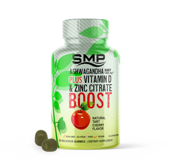 Ashwagandha Root Gummies (750mg Kids, 1500mg Adult) + Vitamin D & Zinc Citrate Boost-Natural Tart Cherry Flavor 