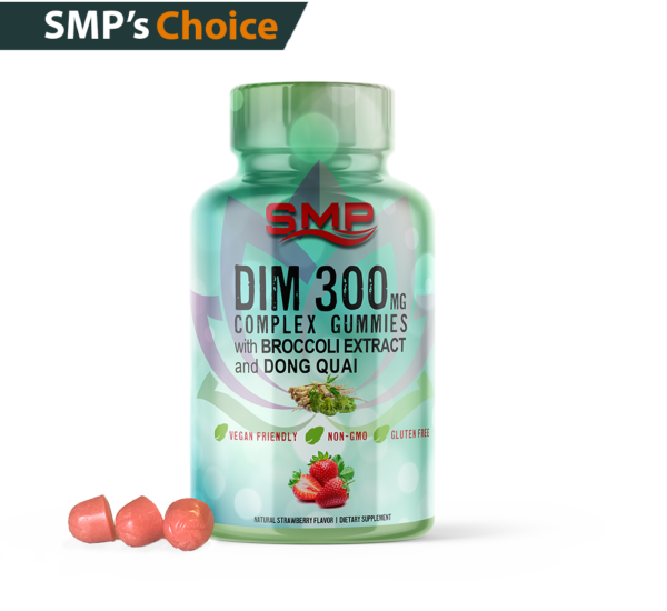DIM 300mg – Complex Gummies – W/ Broccoli Extract & Dong Quai – Natural Strawberry Flavor & Color – Gum Drop Swirl Shape