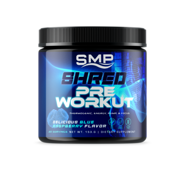 Shred Pre Workout Powder 180 g – Thermogenic, Energy, Pump, & Focus  – Delicious Blue Raspberry Flavor – 30 Servings - Non-GMO – Gluten-Free – Vegan Friendly