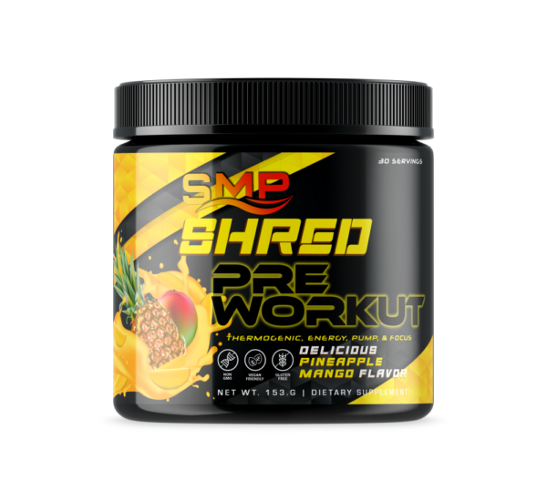 Shred Pre Workout Powder 180 g – Thermogenic, Energy, Pump, & Focus – Delicious Pineapple Mango Flavor – 30 Servings - Non-GMO – Gluten-Free – Vegan Friendly