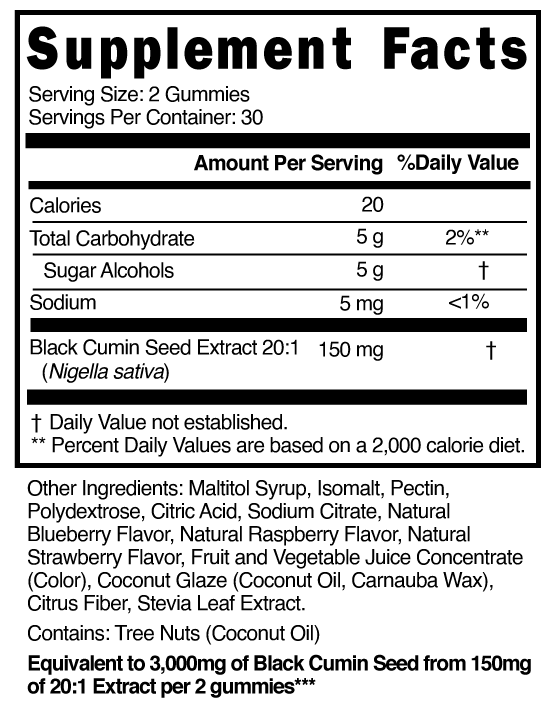 Sugar Free Black Seed Oil Gummies 102036
