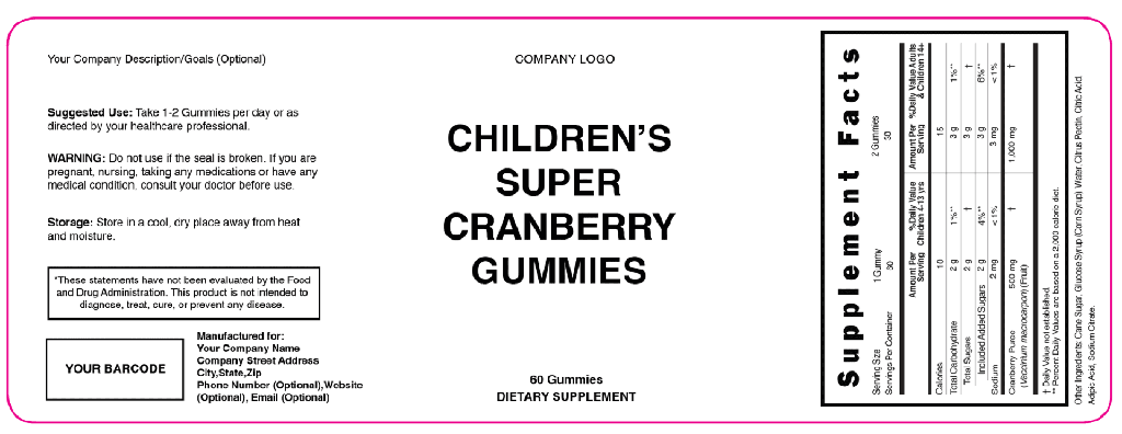 Kids Super Cranberry Gummies Blank Label Template