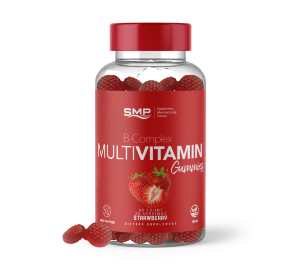 B-Complex Multivitamin Gummies + Vitamin C - Natural Strawberry Flavor & Color - Button Shape