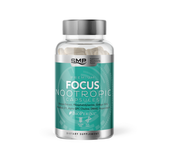 Focus Formula – Bacopa Extract, Phosphatidylserine, Ginkgo, Rhodiola, Alpha GPC Choline, DMAE, Huperzine A – Veggie Capsules