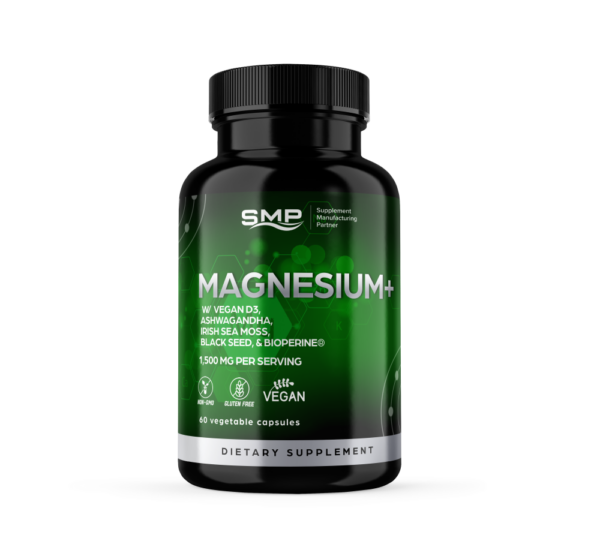 Magnesium + W/ Glycinate, Citrate, Malate 420 Mg Elemental + Vegan D3, Ashwagandha, Irish Sea Moss, Black Seed, & Bioperine® Excipient Free Vegetable Capsule – Non-GMO – Gluten-Free – Vegan