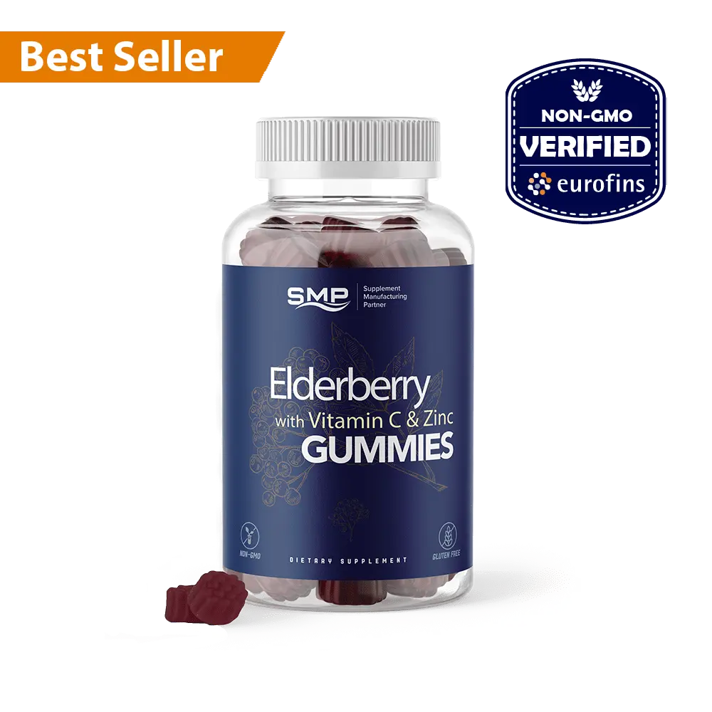 Elderberry Gummies W/ Vitamin C & Zinc - Delicious Blueberry Flavor - Berry Shape