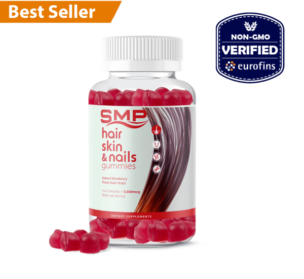 Hair, Skin, and Nails Gummies - Natural Strawberry Flavor Gum Drops - Full Complex + 2,500mcg Biotin/Gummy