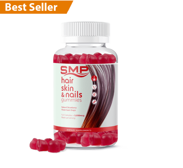 Hair, Skin, and Nails Gummies - Natural Strawberry Flavor Gum Drops - Full Complex + 2,500mcg Biotin/Gummy