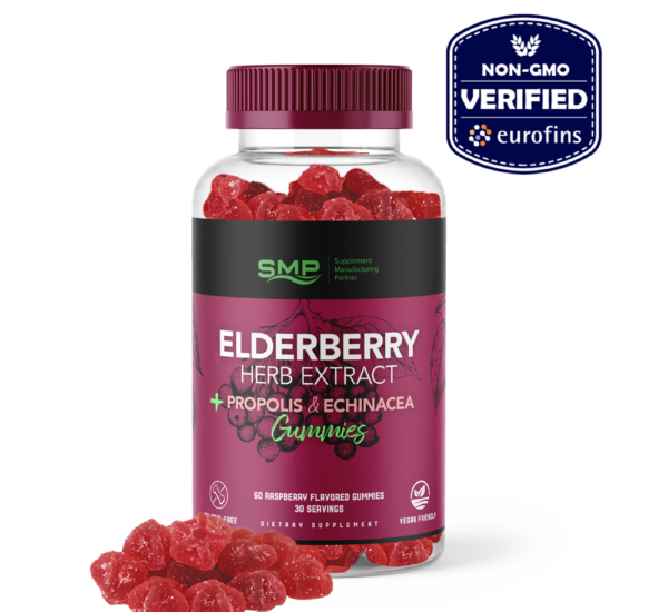 Elderberry Herb Extract + Propolis & Echinacea Gummies W/ Vitamin C – Natural Raspberry Flavor