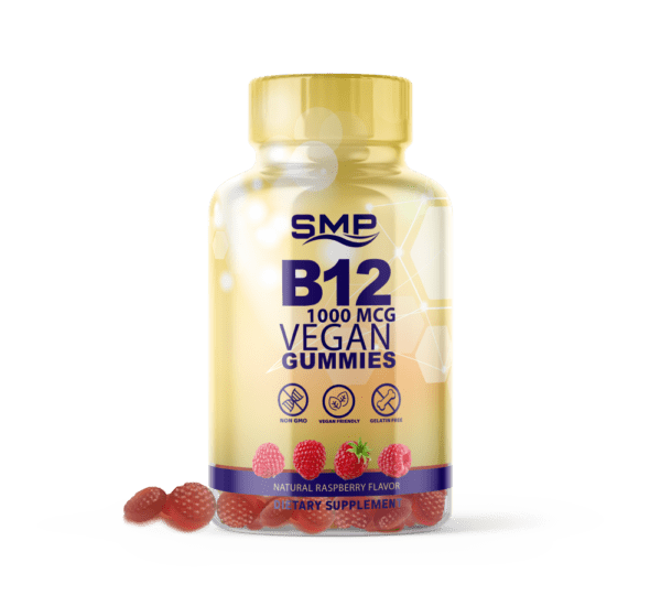 B12 1000mcg Vegan Gummies – Natural Raspberry Flavor & Color – Button Shape