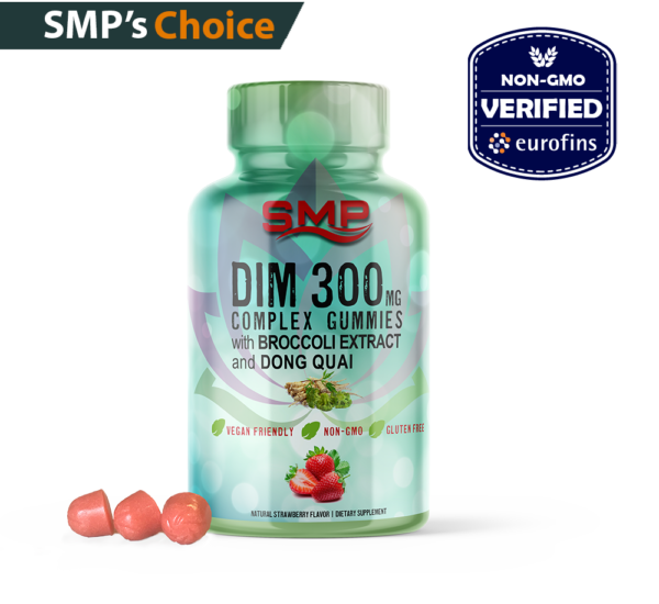 DIM 300mg – Complex Gummies – W/ Broccoli Extract & Dong Quai – Natural Strawberry Flavor & Color – Gum Drop Swirl Shape
