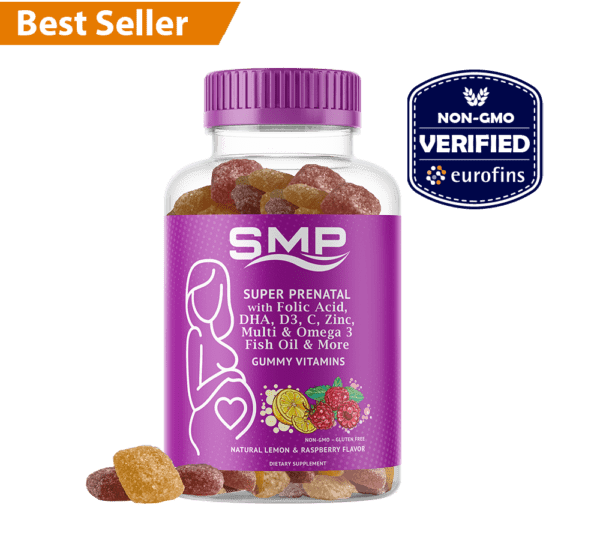 Prenatal Gummy Vitamin For Women W/ Folic Acid, DHA, D3, C, Zinc, Omega 3 Fish Oil &  -Natural Lemon & Raspberry