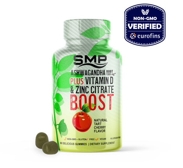 Ashwagandha Root Gummies (750mg Kids, 1500mg Adult) + Vitamin D & Zinc Citrate Boost-Natural Tart Cherry Flavor 