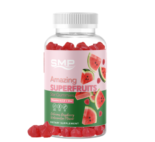Amazing Superfruits Star Gummies w/ A,C,E + Zinc - Organic Silica, Antioxidant Blend (Acai, Acerola, Goji +) Raspberry Watermelon Flavor