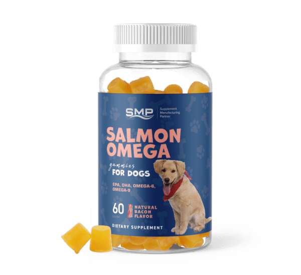 Salmon Omega Gummies For Dogs ! EPA, DHA, Omega-6, Omega-9 ! Tapioca Base – Natural Bacon Flavor & Color - Non-GMO