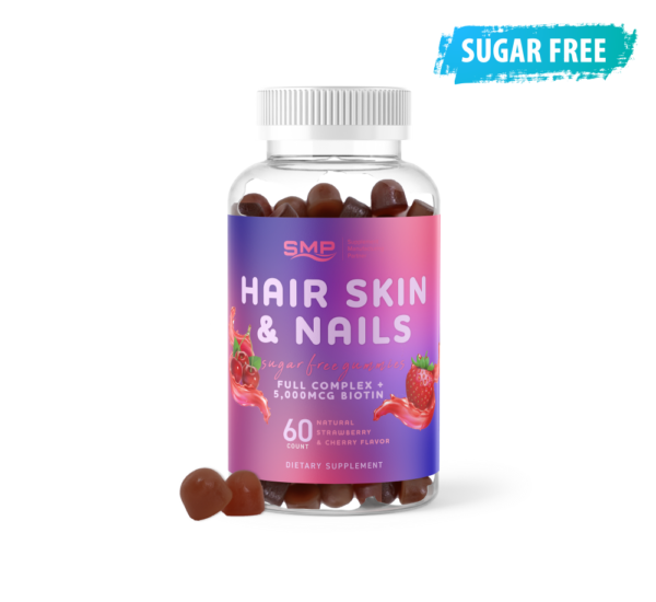 Sugar Free Hair, Skin, and Nails Gummies - Natural Strawberry & Cherry Flavor - Full Complex + 5,000mcg Biotin