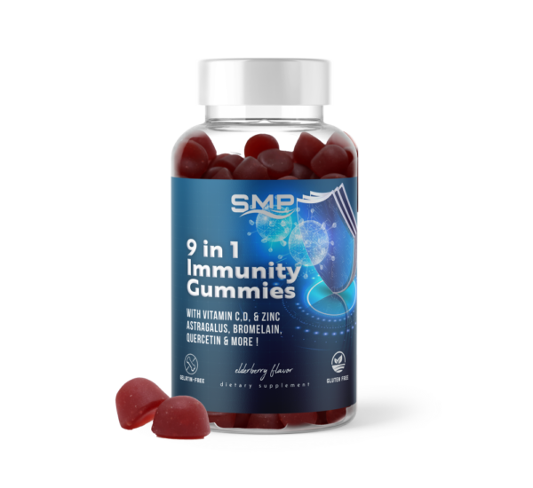 9 In 1 Immunity Gummy - C,D, & Zinc + Astragalus, Bromelain, Quercetin, Black Pepper & Elderberry Flavor 