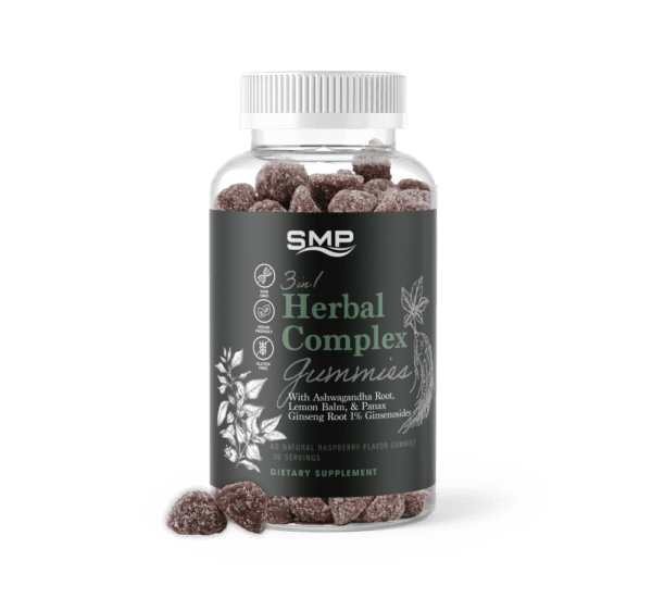 3 In 1 Herbal Complex Gummies W/ Ashwagandha Root, Lemon Balm, & Panax Ginseng Root 1% Ginsenosides