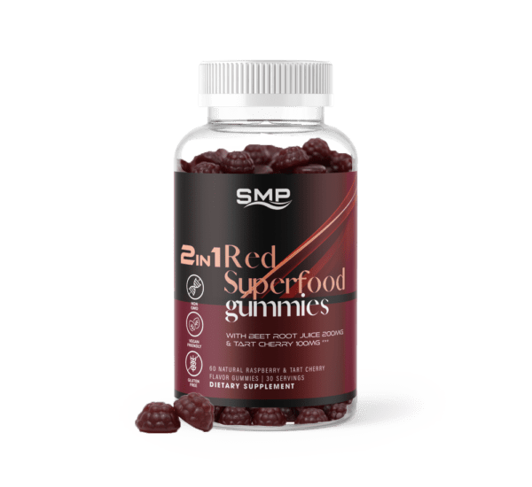 2 In 1 Red Superfood W/ Beet Root Juice 200mg & Tart Cherry 100mg*** Gummies – Natural Raspberry & Tart Cherry Flavor