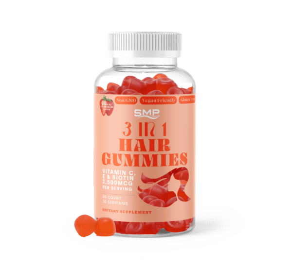 3 In 1 Hair Gummy W/ Vitamin C, E & Biotin 2,500mcg – Natural Strawberry Flavor