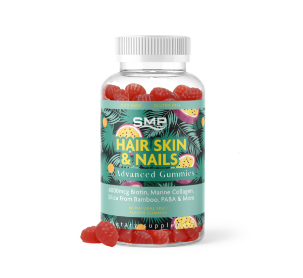 Hair Skin Nails Gummies Advanced - 6000mcg Biotin Natural Passion Fruit Flavor - Non-GMO - Gluten Free