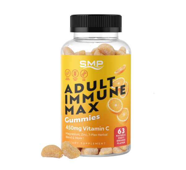 Adult Immune Max – 450mg Vitamin C, Magnesium, Zinc, 7-Plex Herbal Blend & More ! Natural Zesty Orange Flavor – Gluten Free – Non-GMO – Vegan Friendly