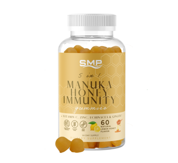 5 In 1 Manuka Honey Immunity Gummies + Vitamin C, Zinc, Echinacea& Ginger ! Natural Lemon Honey Flavor 