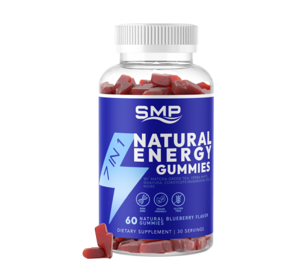 7 In 1 Natural Caffeine Free Energy Gummy W/ Organic Matcha Green Tea, Yerba Mate, Guayusa, Cordyceps Mushroom, B12, & More - Natural Peach Flavor – Gluten Free – Non-GMO – Vegan