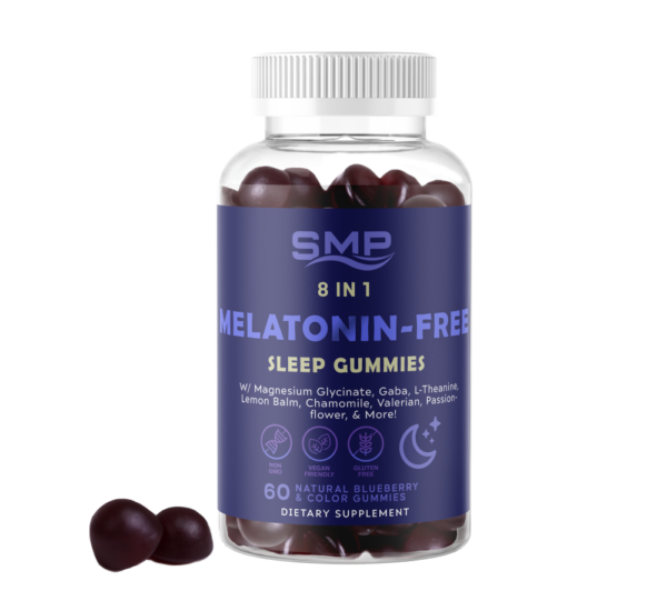 8 In 1 Melatonin Free Sleep Gummies W/ Magnesium Glycinate, GABA, L-Theanine, Lemon Balm, Chamomile, Valerian, Passionflower, & More! - Natural Bluebery Flavor – Gluten Free – Non-GMO – Vegan