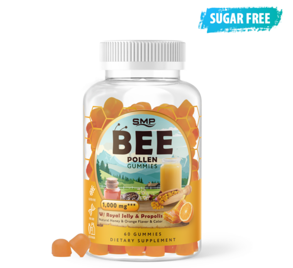 Sugar Free Bee Pollen Gummy  W/ Royal Jelly & Propolis 1,000mg – Natural Honey Orange Flavor & Color