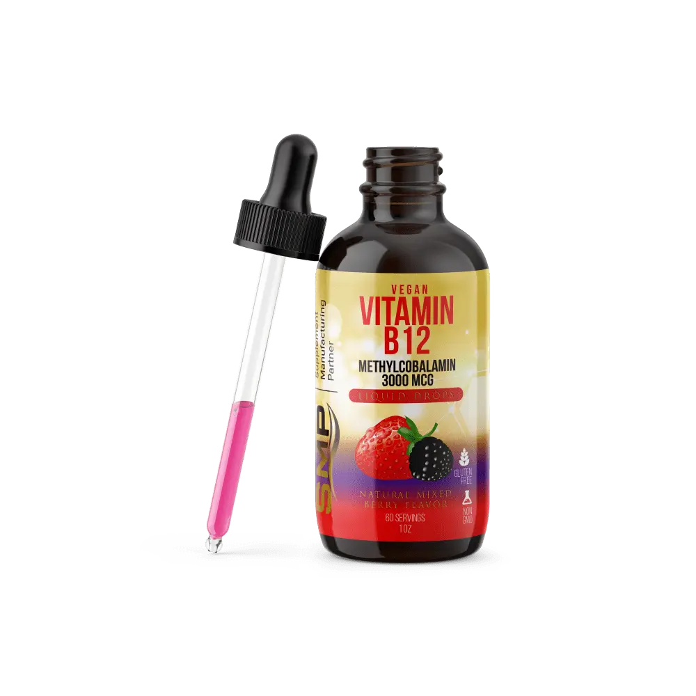vegan vitamin b12 liquid drops w methylcobalamin 3000mcg natural mixed berry flavor 60 servings 1oz non gmo gluten free