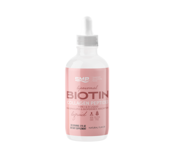 Liposomal Biotin & Collagen Peptides Type I & III Liquid – Phospholipid & Bioperine® Absorption - 30 Servings - 2oz – Natural Flavors – Gluten Free – Non-GMO