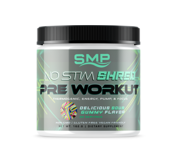 Non-Stim Shred Pre Workout Powder 162 g – Thermogenic, Energy, Pump, & Focus – Delicious Sour Gummy Flavor – 30 Servings - Non-GMO – Gluten-Free – Vegan Friendly
