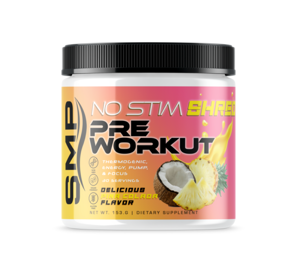 Non-Stim Shred Pre Workout Powder 162 g – Thermogenic, Energy, Pump, & Focus – Delicious Pina Colada Flavor – 30 Servings - Non-GMO – Gluten-Free – Vegan Friendly