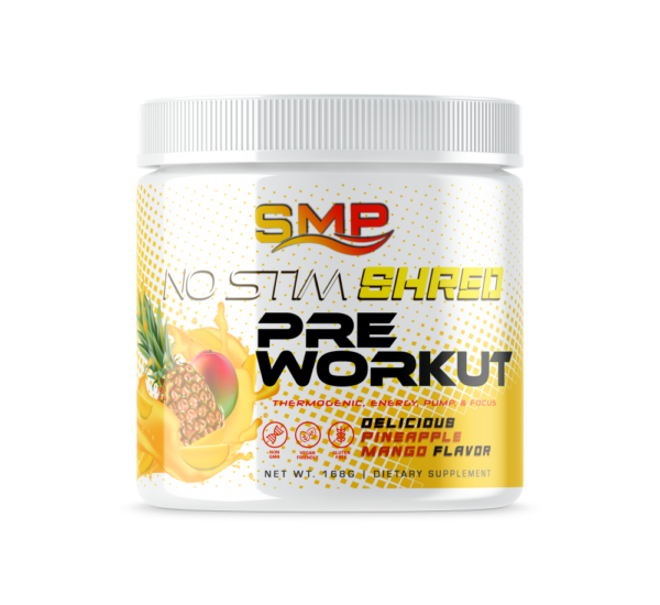 Non-Stim Shred Pre Workout Powder 168 g – Thermogenic, Energy, Pump, & Focus – Delicious Pineapple Mango Flavor – 30 Servings - Non-GMO – Gluten-Free – Vegan Friendly