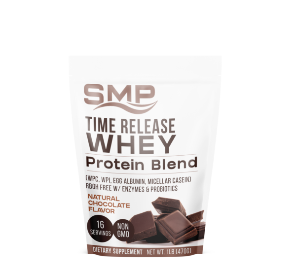 Time Release Whey Protein Blend 1Lb Bag (WPC, WPI, Egg Albumin, Micellar Casein) rBGH Free W/ Enzymes & Probiotics – Natural Chocolate Flavor – Non-GMO