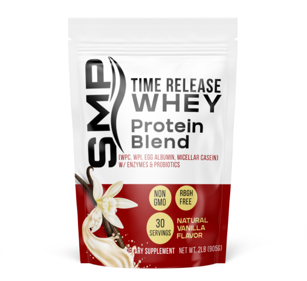 Time Release Whey Protein Blend 2Lb Bag (WPC, WPI, Egg Albumin, Micellar Casein) rBGH Free W/ Enzymes & Probiotics – Natural Vanilla Flavor – Non-GMO