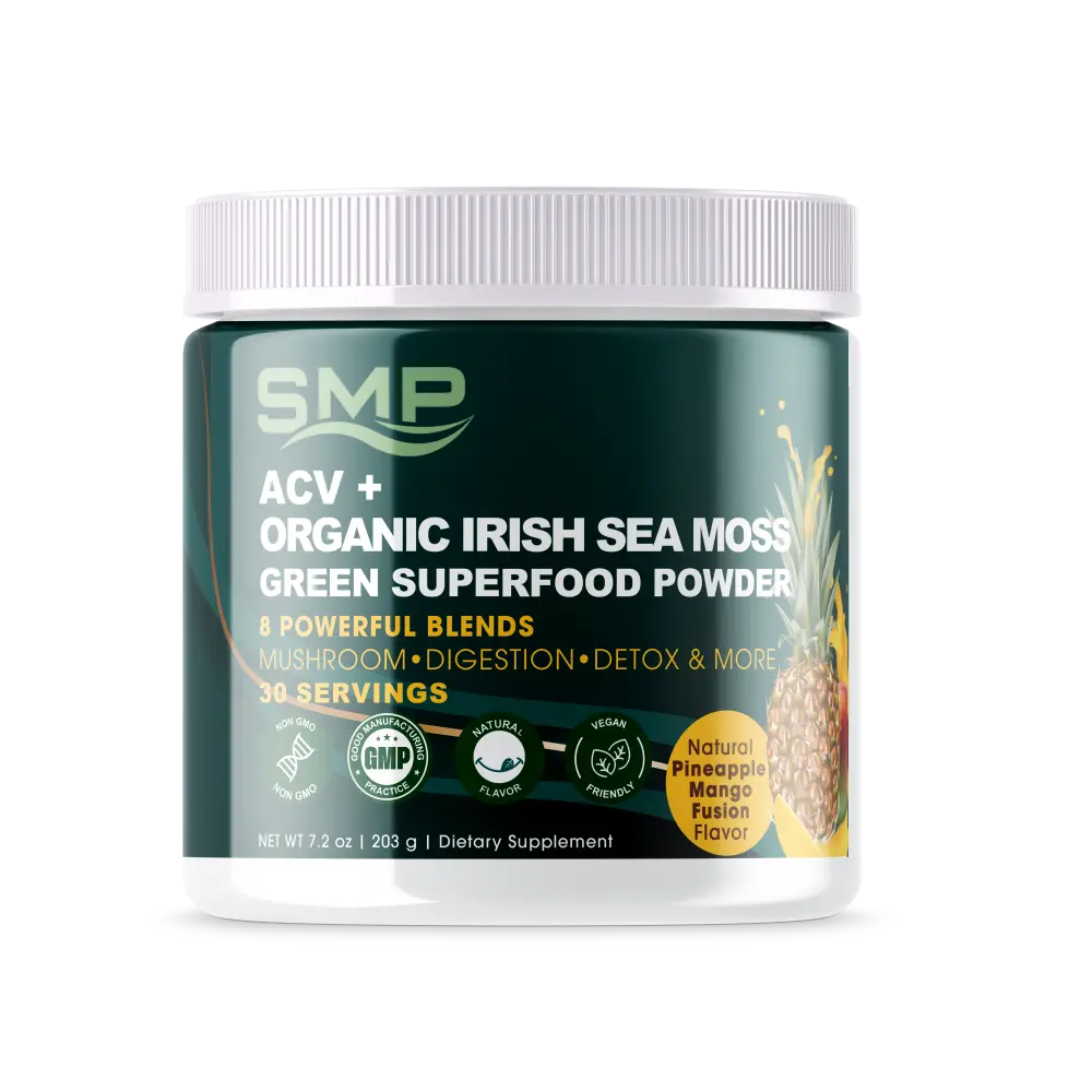 ACV + Organic Irish Sea Moss Green Superfood Powder W/ 8 Powerful Blends 203.1 g Mango Pineapple Flavored (FILL ONLY)