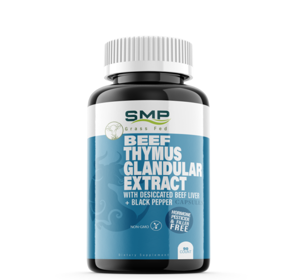 Grass Fed Thymus Glandular Extract W/ Desiccated Beef Liver + Black Pepper Capsules - Non-GMO – Hormone, Pesticide & Filler Free – Freeze-Dried