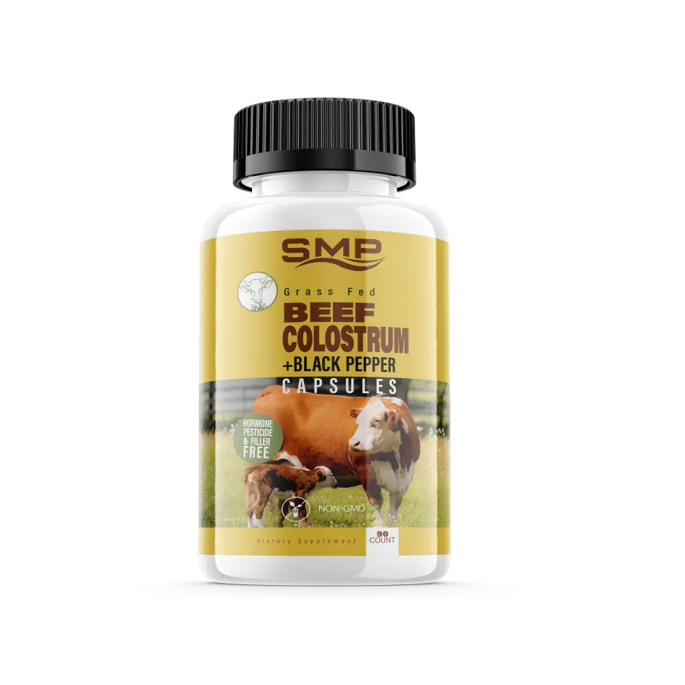 Grass Fed Beef Colostrum + Black Pepper Capsules - Non-GMO - Hormone, Pesticide & Filler Free
