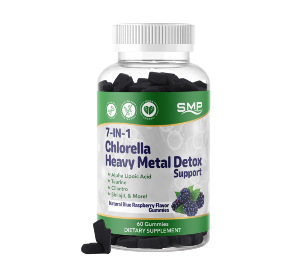 7 In 1 Chlorella Heavy Metal Detox Support Gummy W/ Alpha Lipoic Acid, Taurine, Cilantro, Shilajit, & More ! – Natural Blue Raspberry  Flavor – Gluten Free – Non-GMO – Vegan