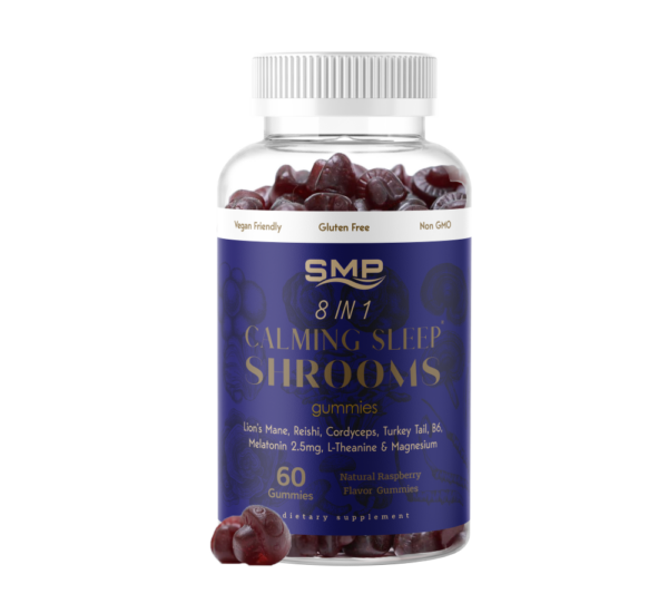 8 In 1 Sleep Mushrooms W/ Lions Mane, Reishi, Cordyceps, Turkey Tail, B6, Melatonin, L-Theanine & Magnesium Citrate / Glycinate ! Natural Raspberry Flavor – Gluten Free – Non-GMO – Vegan Friendly 