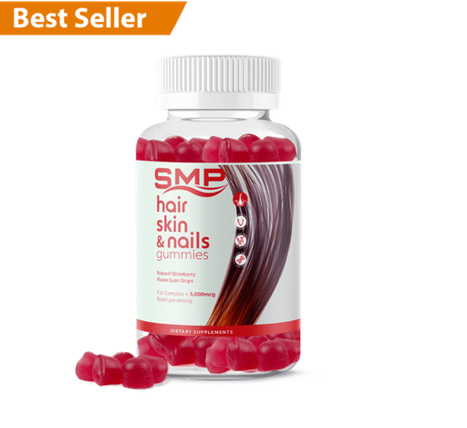 [GUM100450] Hair, Skin, and Nails Gummies - Natural Strawberry Flavor Gum Drops - Full Complex + 2,500mcg Biotin/Gummy