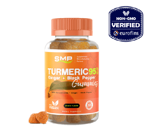 [GUM100455] 95% Turmeric + Ginger & Black Pepper Gummies - Natural Peach Flavor