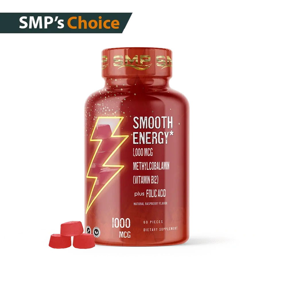 [GUM100591] Smooth Energy Gummies W/ 1,000mcg Methylcobalamin (Vitamin B12) + Folic Acid – Natural Raspberry Flavor – Gelatin-Free Adults & Kids – Vegan-Friendly