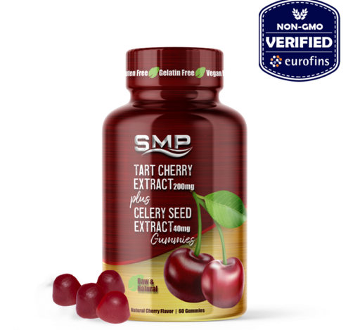 [GUM100594] Tart Cherry Extract 2,000mg Gummies + Celery Seed Extract 400mg, Raw & Natural - Natural Cherry Flavor - Natural Colors