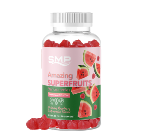 [GUM100769] Amazing Superfruits Star Gummies w/ A,C,E + Zinc - Organic Silica, Antioxidant Blend (Acai, Acerola, Goji +) Raspberry Watermelon Flavor