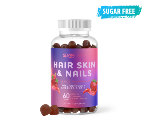 [GUM100932] Sugar Free Hair, Skin, and Nails Gummies - Natural Strawberry & Cherry Flavor - Full Complex + 5,000mcg Biotin