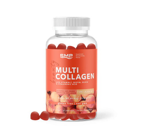 [GUM100949] Beauty Multi Collagen Gummies + Vitamin C, Biotin, Silica & Hyaluronic Acid ! – Natural Peach Flavor – Gluten Free - Non-GMO