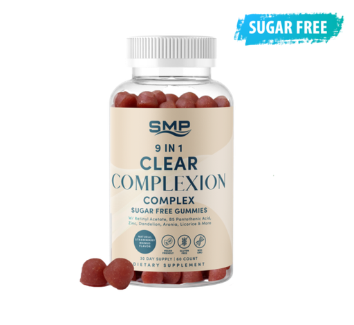 [GUM101324] 9 In 1 Sugar Free Clear Complexion Complex W/ Retinyl Acetate, B5 Pantothenic Acid, Zinc, Dandelion, Aronia, Licorice & More ! Natural Strawberry Mango 